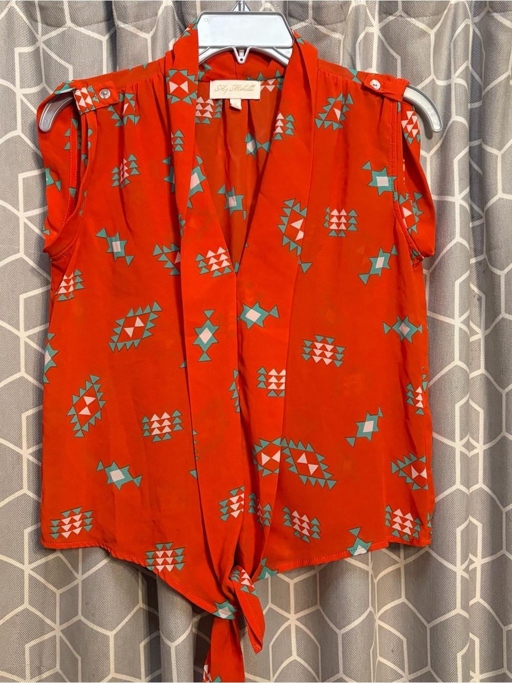My Michelle Red Geometric Tie-Front Sleeveless Top